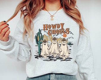 Howdy Ghouls Sweatshirt, Western Halloween Crewneck, Retro Vintage Western Halloween Shirt for Women, Cowboy Cowgirl Howdy Sweatshirts