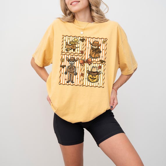 Western Fall Shirt Womens Fall Graphic Tee Western Cowboy Short Sleeved Autumn Tshirt Comfort Colors