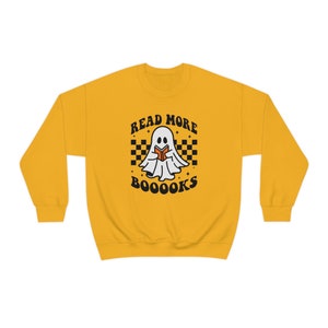 Read More Booooks Ghost Reading Book Sweatshirt, Teacher Halloween Shirt, Reading Ghost Shirt, Cute Halloween Sweater, Fall Sweatshirt, Mustard