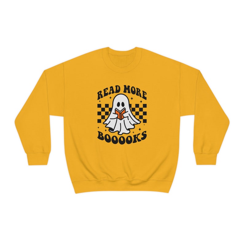 Read More Booooks Ghost Reading Book Sweatshirt, Teacher Halloween Shirt, Reading Ghost Shirt, Cute Halloween Sweater, Fall Sweatshirt, Mustard