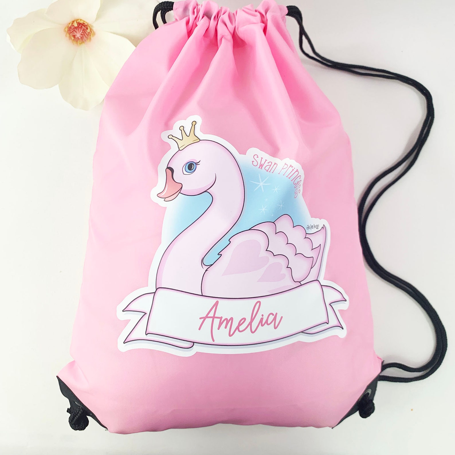 Kids Personalised Swim Dance Gym Bag Swan Drawstring Pink Etsy
