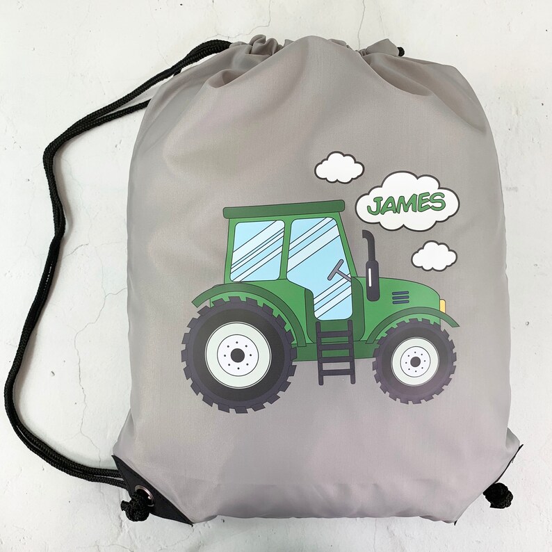 School Accessory Free UK Postage Back to School Green Tractor on Grey Bag Personalised PE Swimming