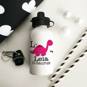 Personalised Aluminium Pink Dino Childrens Water Drinks Bottle Back to School image 1