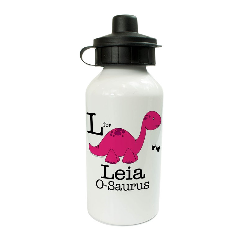 Personalised Aluminium Pink Dino Childrens Water Drinks Bottle Back to School image 2