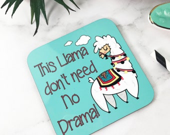 Teal Llama Boho Funny Adult Wooden Glossy Hard Coaster, Table Mat, Drinks Mat, Table Saver gift