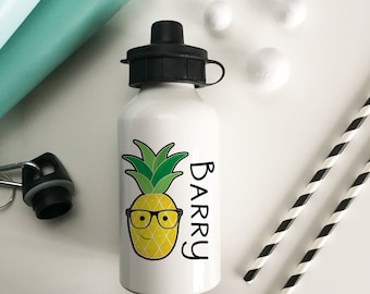 Personalised Children's School Water, Juice Bottle - Pineapple Face