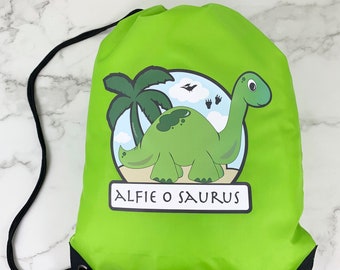 Personalised Swimming  - PE Bag - Green Dinosaur kids gift - Free Postage