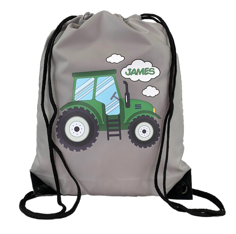 School Accessory Free UK Postage Back to School Green Tractor on Grey Bag Personalised PE Swimming