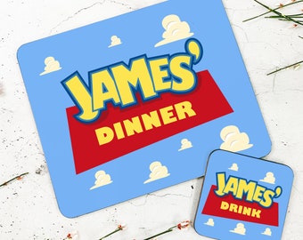 Personalised Clouds Wooden Glossy Table Placemat & Coaster Set