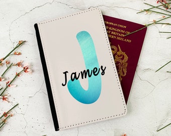 Personalised Passport Cover - Watercolour Blue Design -  Passport Holder - Passport Wallet - Passport case - FREE POSTAGE