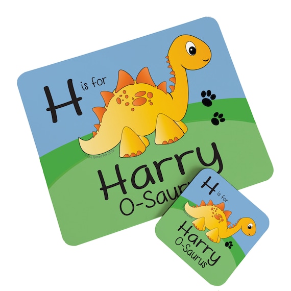 Personalised Dinosaur O Saurus Boys Kids Children's Table Placemat & Coaster 