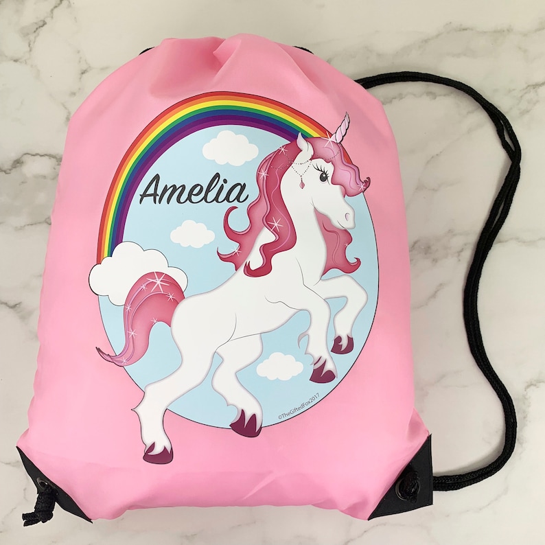 NEW Unicorn Personalised Swimming toy stuff drawstring bag Pink childrens drawstring bag FREE POSTSAGE