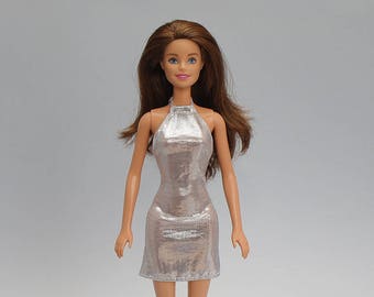 Barbie clothes - silver party dress - handmade