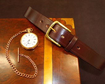 Handmade oak-bark tanned bridle leather belt