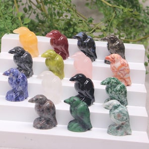 Quartz Crystal Crow bird Carving: Natural Mix Mineral Specimen, 40mm