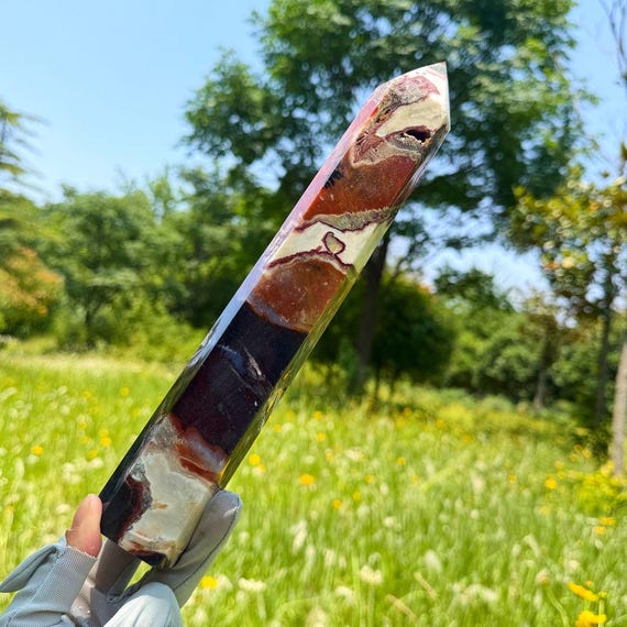 2.01lb Ocean Jasper tower, Madagascar,  red, dotted, high grade polished, Specimen, Palmstone, metaphysical, Palm Stone