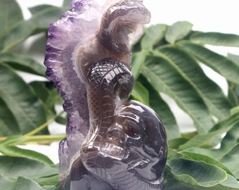 Hand carved Purple crystal Cluster snake skull，birthday gift/housewarming/Mineral Specimen,Home Decor,Reiki Healing,Crystal Gifts#17