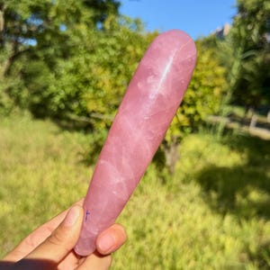 Natural Rose Quartz Crystal Massage Wand |Hand-Carved Healing Stone | Spiritual & Home Decor Statement Piece