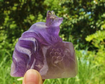 Nine Tail Fox Dream Amethyst Hand Carved Figurine Crystal 196 grams