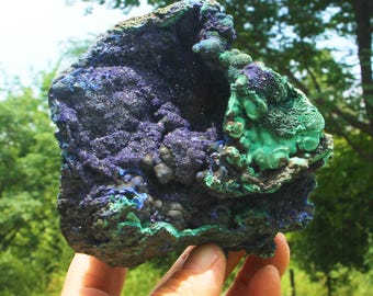 drzuy Natural Azurite Malachite Raw Stone Slice, Intuition Crystal, Meditation Decor
