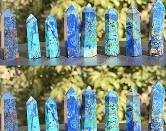 Azurite Malachite Crystal Obelisk Towers: Spiritual Growth, Meditation Stones