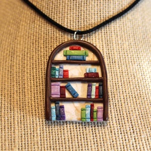 Bookcase Necklace Pendant Polymer Clay
