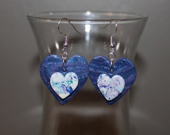 Blue Heart Shaped Earrings Polymer Clay