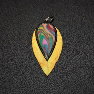 Yellow Abstract Necklace Pendant Polymer Clay