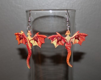 Red and Yellow Fire Dragon Earrings Polymer Clay