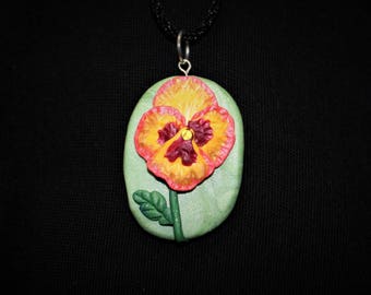 Pansy Polymer Clay Necklace Pendant