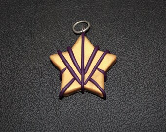 Golden Star With Purple Necklace Pendant Polymer Clay