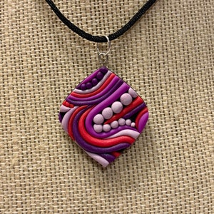 Pink and Purple Necklace Pendant Polymer Clay