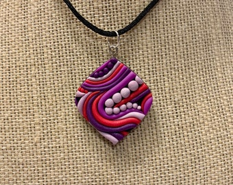 Pink and Purple Necklace Pendant Polymer Clay