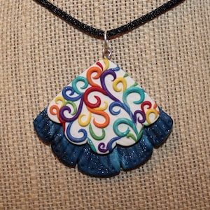 Colorful Blue Necklace Pendant Polymer Clay