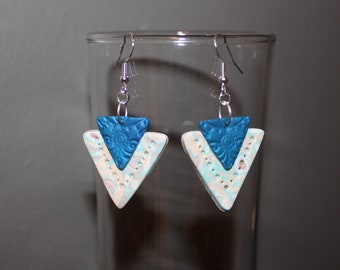 Triangle Shaped Turquoise and Brown Earrings Polymer Clay