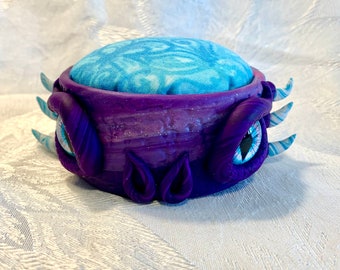 Purple Dragon Head Pin Cushion Polymer Clay