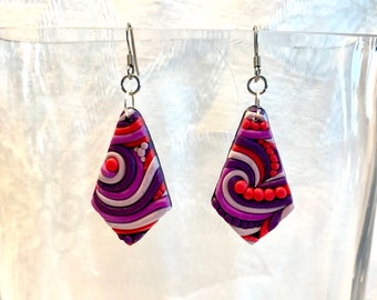 Pink and Purple Abstract Earrings Polymer Clay