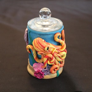 Small Octopus Sea Life Glass Jar Covered in Polymer Clay