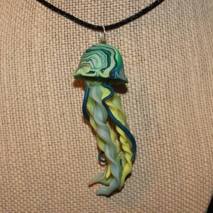 Green Jellyfish Necklace Pendant Polymer Clay