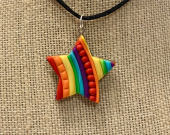 Rainbow Star Necklace Pendant Polymer Clay