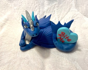 Blue Dragon Valentine’s Day Figurine Polymer Clay
