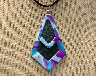 Purple and Blue Necklace Pendant Polymer Clay