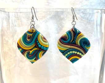 Colorful Swirling Earrings Polymer Clay