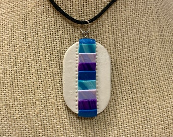 Teal Purple and White Necklace Pendant Polymer Clay