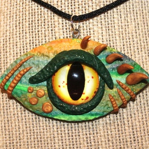Green Dragon Eye Necklace Pendant Polymer Clay