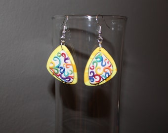 Colorful Yellow Earrings Polymer Clay