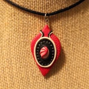 Pink and Black Polymer Clay Necklace Pendant