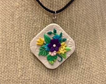 Flower Bouquet Necklace Pendant Polymer Clay