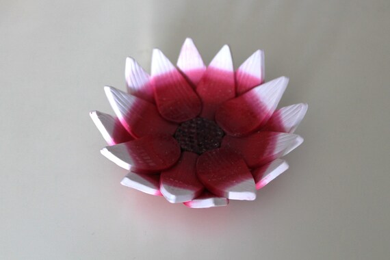 Maroon and White Flower Ring Dish Polymer Clay