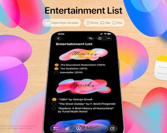 Lista de entretenimiento: plantilla de Apple Notes para películas, series, libros y música.